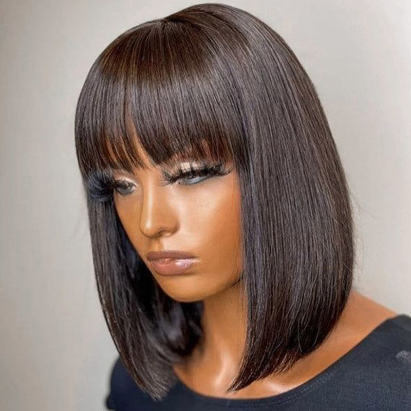 kuum müük Brasiilia lühikesed sirged parukad Inimese juuksed koos tukkidega Remy Full hine Made for Women, pitsivaba liimita Bob parukas_voghion.com