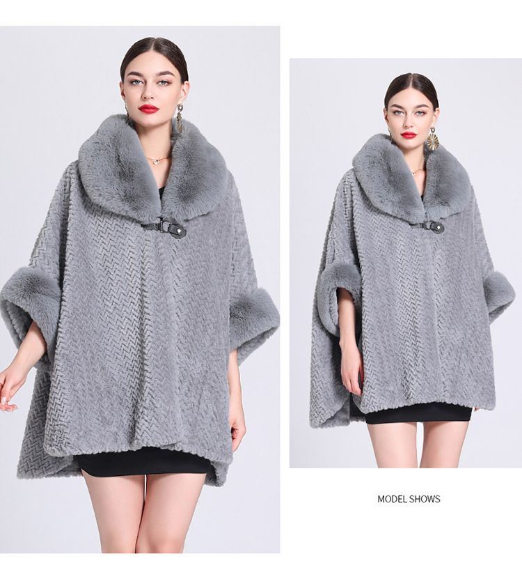 Aggiungi lana collo spesso mantello mantello cardigan largo taglia grande cappotto di lana donna_voghion.com