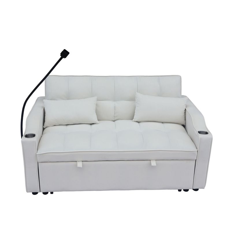 Modern Velvet Loveseat Futon Sofa Couch W/Pullout Bed,Small Love Seat Lounge Sofa With Adjustable Reclining Backrest,Toss Pillows, Pockets,Furniture For Living Room,3 In 1 Convertible Sleeper Sofa Bed_voghion.com