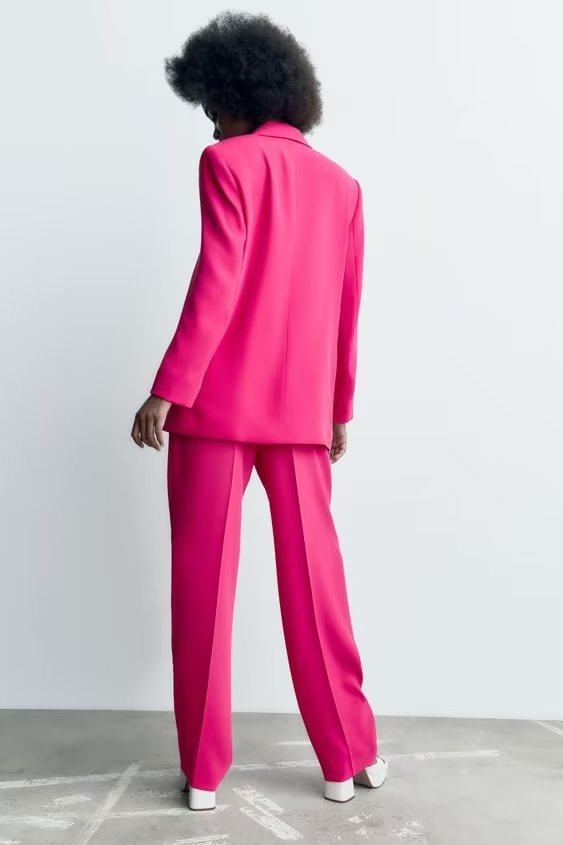 Kadın şehir gündelik blazer + pantolonlu takım_voghion.com