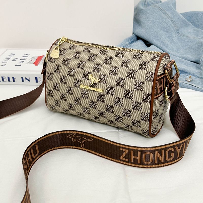 Sac bandoulière rétro à carreaux avec large bandoulière - Petit sac carré polyvalent en PU pour femme, tendance et léger._voghion.com