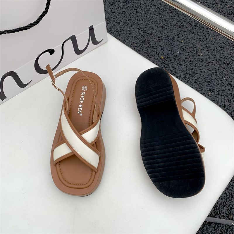 2024 wiosenne i letnie nowe sandały z grubym dnem pasek krzyżowy pojedyncze buty_voghion.com