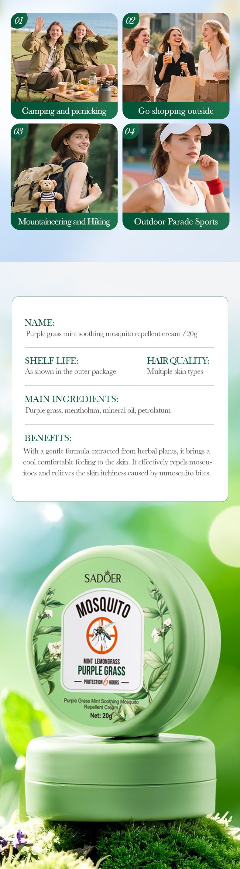Mosquito Repellent SADOER Comfrey Mint Soothing Mosquito Repellent, Summer Cool Mosquito Repellent_voghion.com