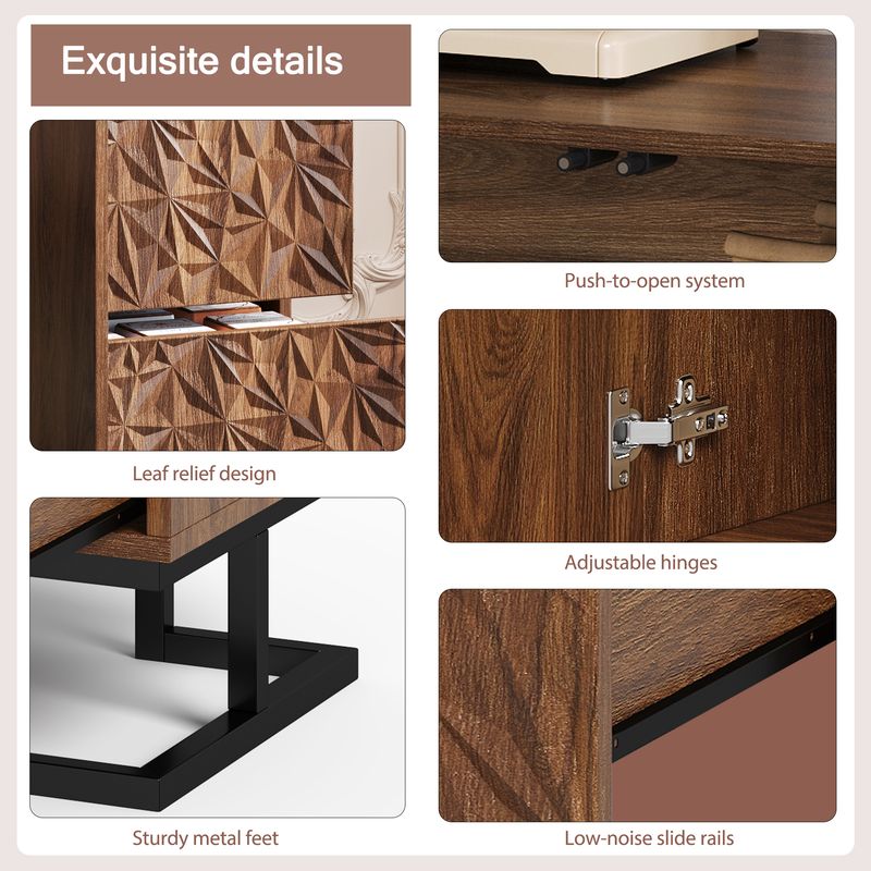 Beistellschrank 120x78,5cm Walnussoptik Mit Blattrelief, 2 Türen & 2 Schubladen_voghion.com