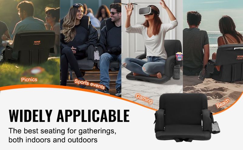 VEVOR Double Heated Stadium Seat With Back Support, 3 Level Heating Wide Bleacher Seat, Folding Portable Padded Reclining Chair With Hook Pocket Cupholder, Ideal For Sport Event Beach Camping Concert_voghion.com