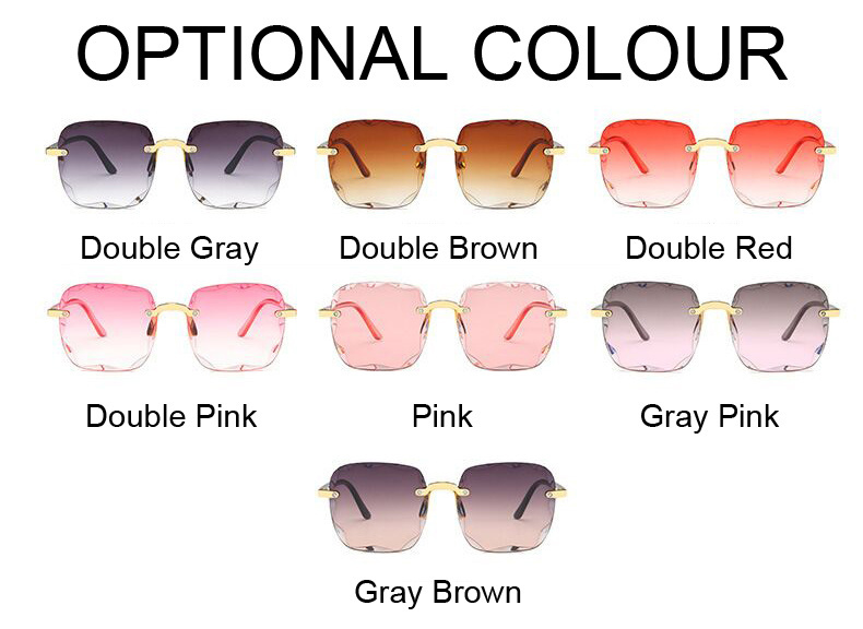 Fyrkantiga solglasögon Kvinna Mode Gradient Spegel Ramlösa Solglasögon Kvinnlig Klassisk Vintage Oversized Kantlös Oculos De Sol_voghion.com