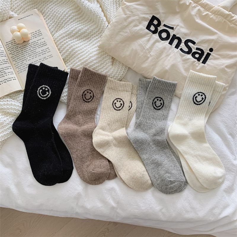 2 pezzi autunno e inverno nuovi calzini di lana caldi e spessi semplici tinta unita elastico alto Smig Face INS alla moda lunghezza media_voghion.com