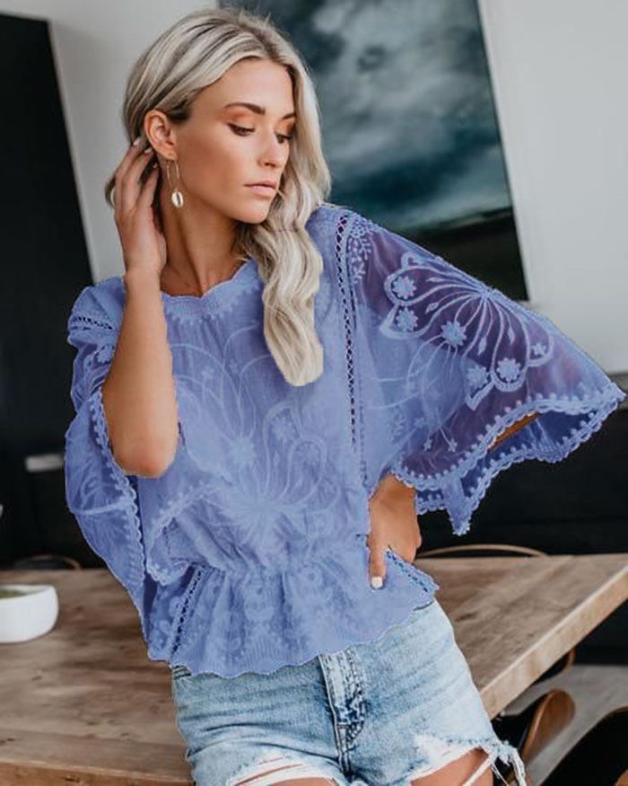 Elegante camicetta in pizzo floreale – Top in morbido chiffon con ricamo 3D, traspirante ed elegante per donna (S-XXL, vari colori)_voghion.com