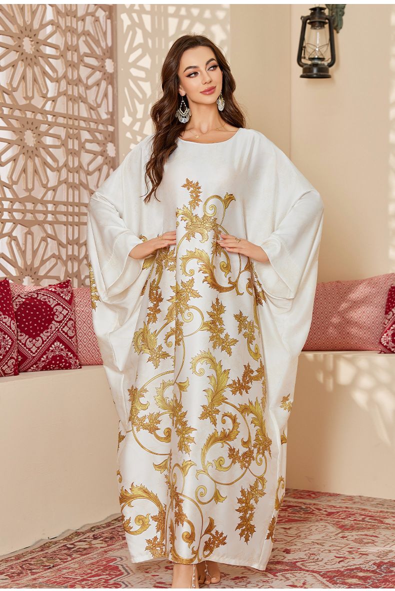 Damen Nachtwäsche Frühling und Herbst Mitte Wunderschönes bedrucktes Nachthemd Lose Lange Robe_voghion.com