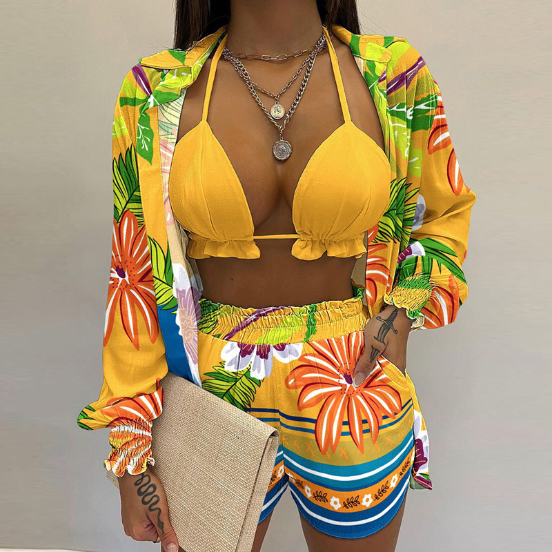 Damenbekleidung Neue sexy Damen einfarbige Shorts Mode dreiteiliges Set_voghion.com