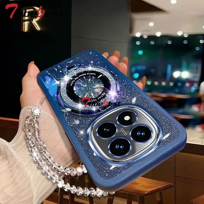 Funda con soporte para teléfono con pulsera de cristal brillante para Xiaomi Redmi Note 14 Pro Plus 4G 5G, carcasa trasera suave con degradado_voghion.com