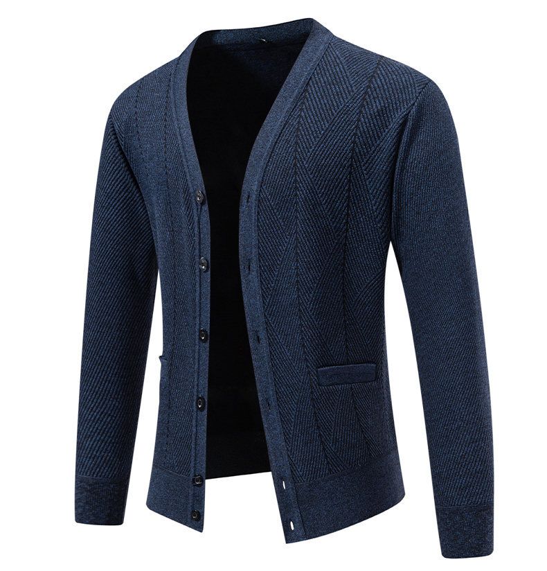 Herrenbekleidung – Fleecegefütterter Strickjackenpullover, warmer Winterpullover mit V-Ausschnitt für lässige und stylische Outfits (erhältlich in 5 klassischen Farben und 4 Größen)_voghion.com