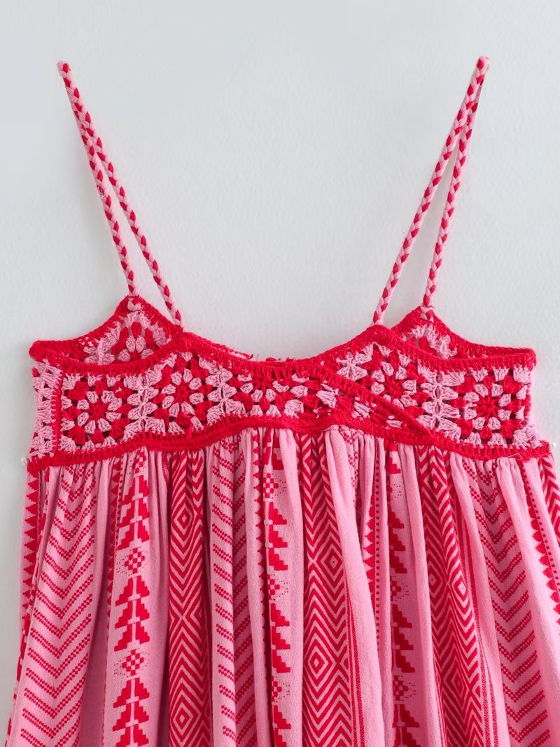 Damenbekleidung Sommer Neue Großhandel Häkeln Gestrickte Gedruckt Kleid Rock Hosenträgerrock_voghion.com