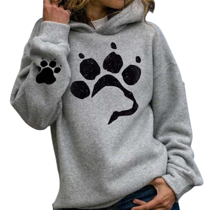 Herbst Winter Frauen Hund Pfote Druck Hoodie Langarm Pullover Mit Kapuze Sweatshirt Frühling Herbst Casual Hoodies Sweatshirt_voghion.com