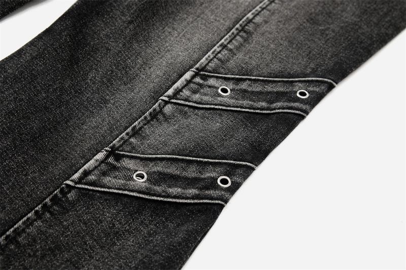 Men's Deconstructed Workwear Jeans - Raw Hem Bootcut Pants With Lace-Up Detail (Charcoal, S-3XL)_voghion.com