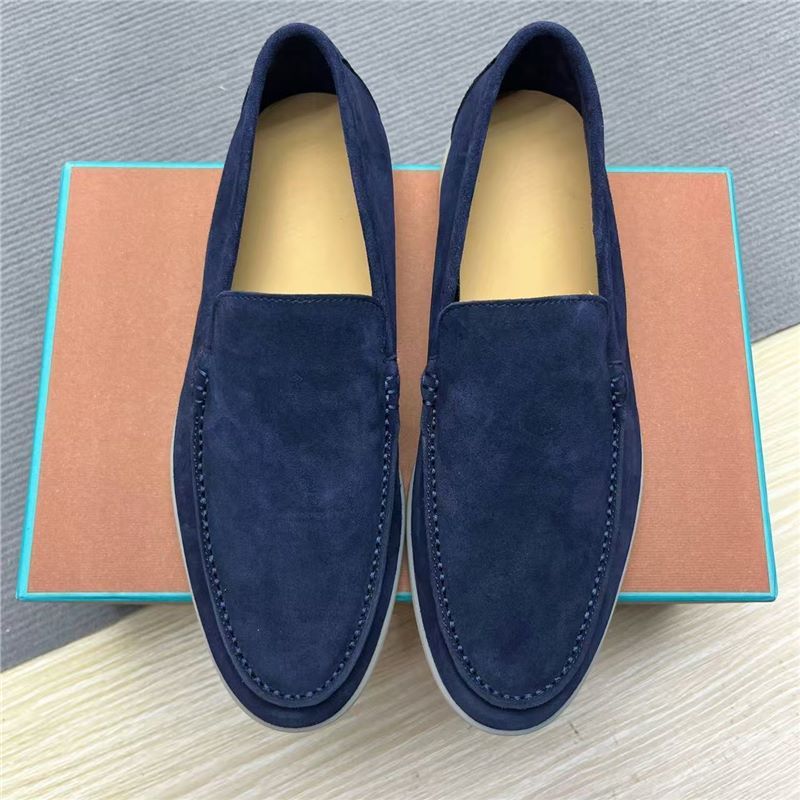 LP Slip-On-Loafer aus echtem Leder 2025 Neue lässige niedrige Absätze aus Rindsleder Dunkelblaue Schuhe_voghion.com