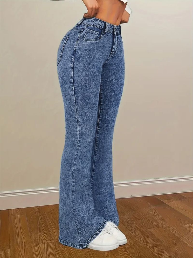 Schlag-Bootcut-Jeans für Damen – Slim Fit Stretch-Denimhose (Retro-Vintage-Waschung, mittlere Leibhöhe und bequem für die Freizeit/das Büro)_voghion.com