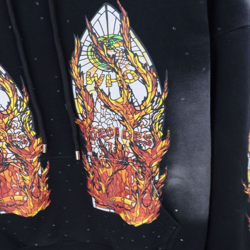 Abbigliamento maschile all'ingrosso Who Decides War felpe con cappuccio e pantaloni della tuta da uomo e da donna lavati e consumati con pantaloni micro svasati_voghion.com