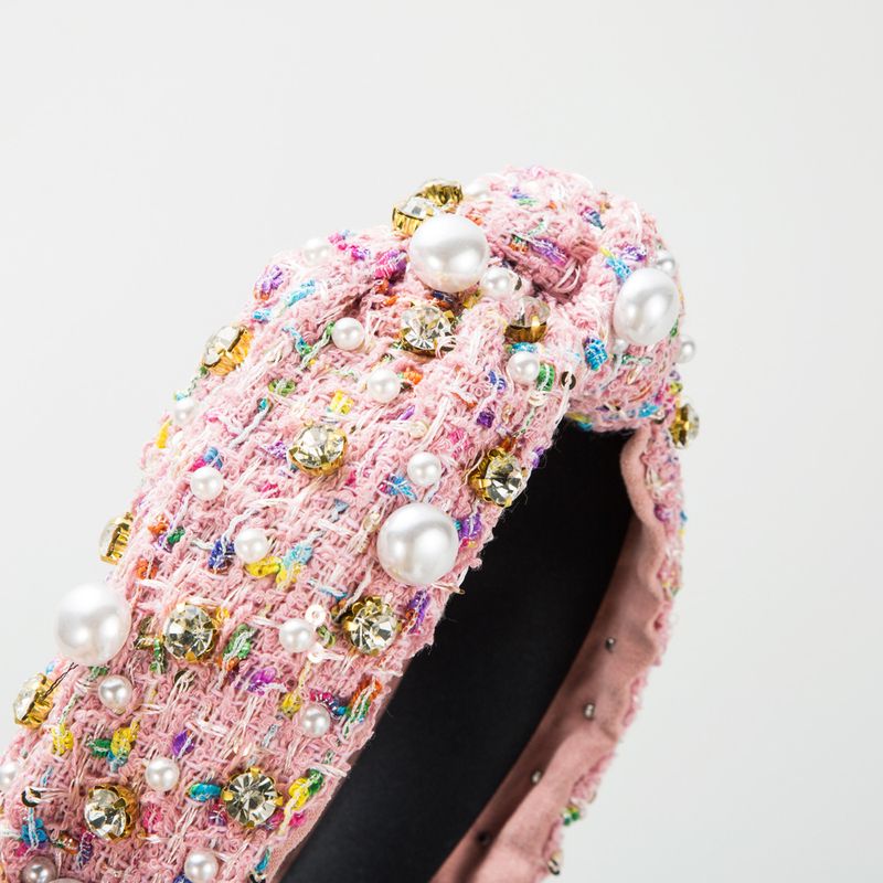 Nouveau bandeau en tissu Xiaoxiangfeng avec perles serties de diamants, tempérament à la mode, bord large, cheveux de haute qualité_voghion.com