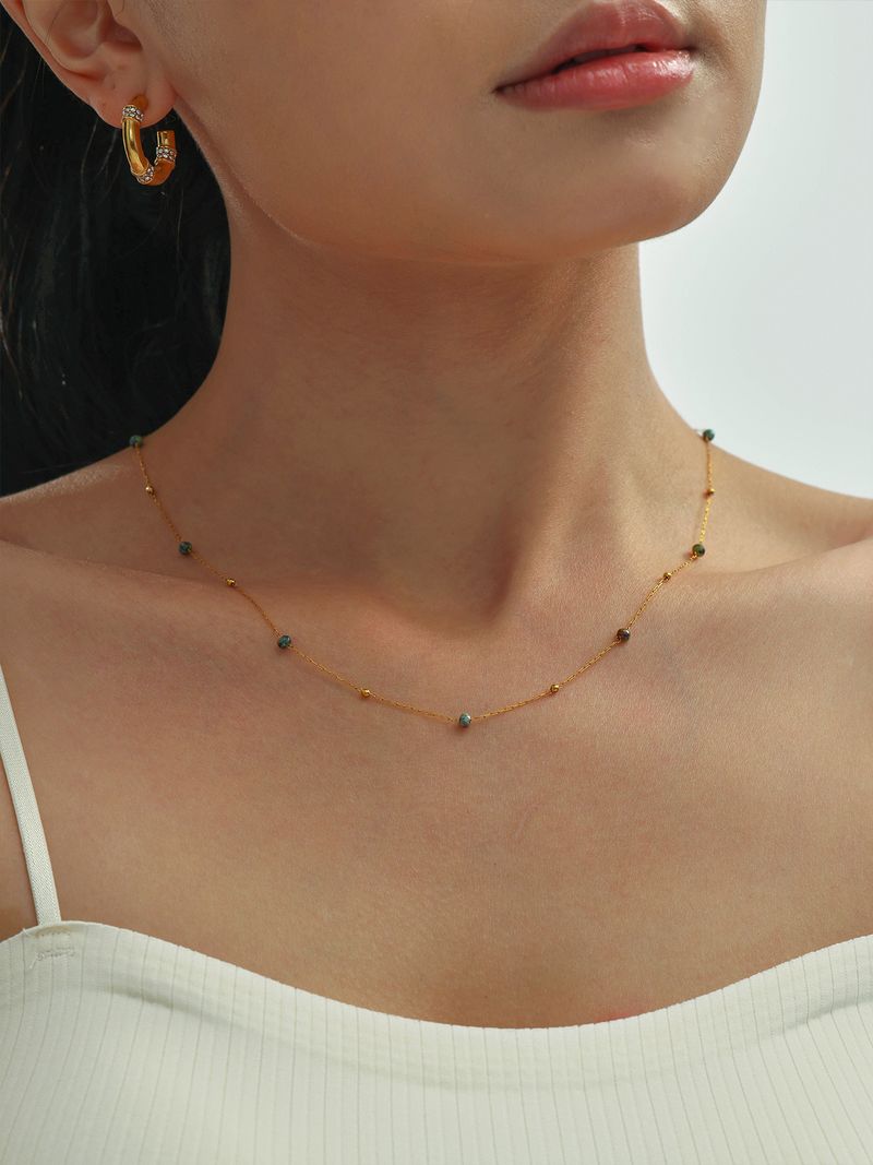 Collana di perline fatta a mano minimalista Niche - Catena a croce martellata ultra fine in zircone sfaccettato da 2 mm in acciaio inossidabile_voghion.com