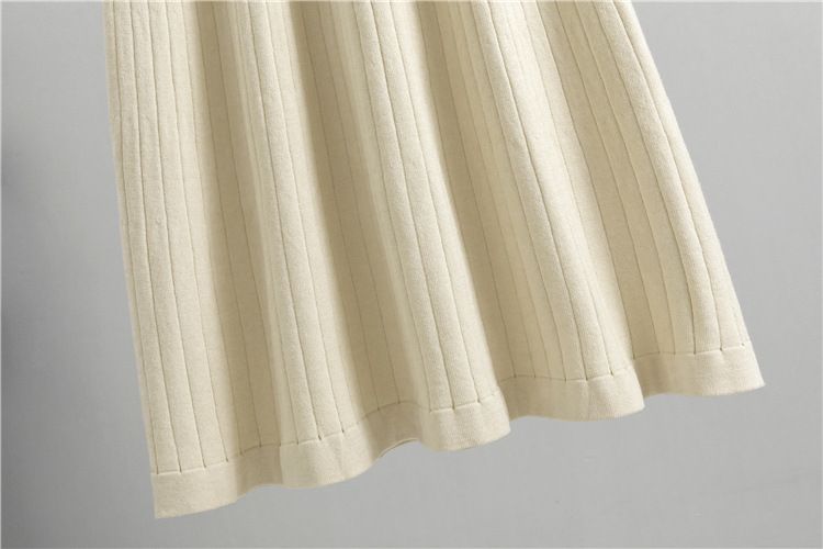 Gonna di media lunghezza in maglia con risvolto di alta qualità per abbigliamento femminile, per donna, elegante e sottile, stile primaverile e autunnale_voghion.com