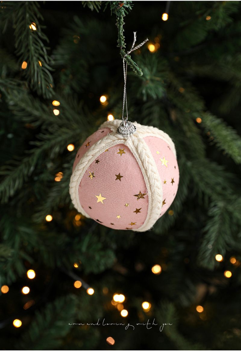 8CM Foam Ball Christmas Tree Ornaments - Festive Hanging Decor With Star & Floral Print, Set Of 4 (Pink, Red, White, Blue)_voghion.com