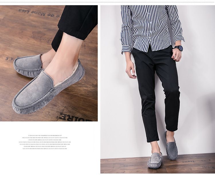501-3 Winter Heren Bean Schoenen Katoenen Schoenen Rijschoenen Lage Top Mid-mouth Flip-on Warme Platte Casual Leren Schoenen met Fluweel_voghion.com