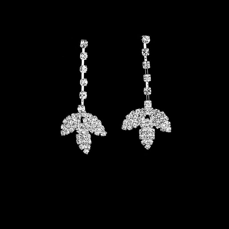 Set di gioielli con design a foglia - Collana, orecchini e bracciale con strass (3 pezzi di gioielli versatili alla moda per donna)_voghion.com