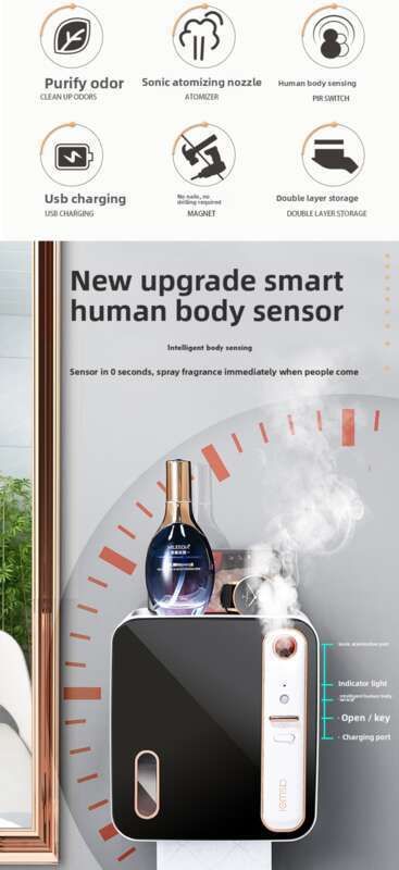 Intelligent aromaterapipappersförvaringsställ toalettpapperslåda med sugfunktion, håltagningsfri vattentät_voghion.com