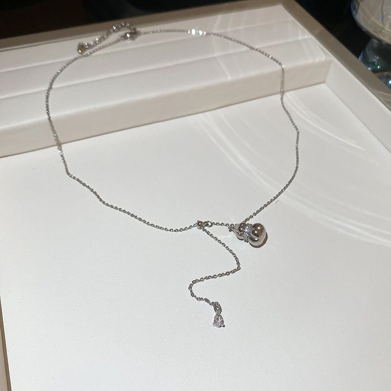 Titanium Steel Pearl Leather Zircon Gourd Pendant Accessories High-end Fashion Collarbone Chain New Necklace_voghion.com