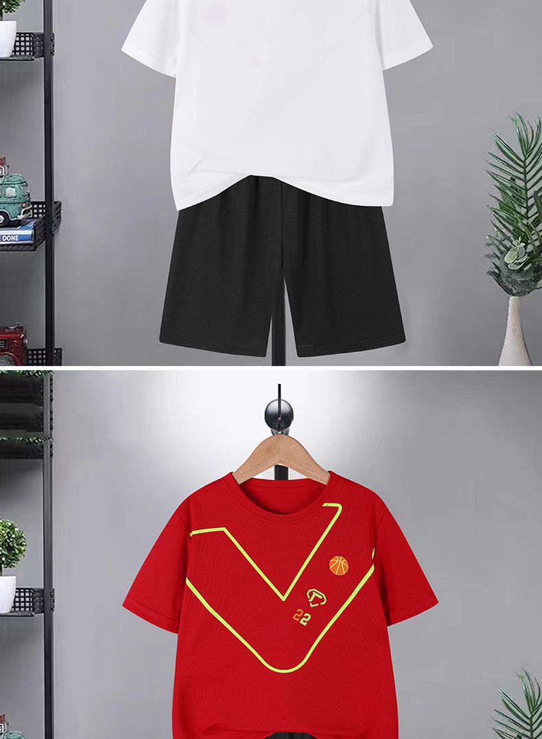 Schnelltrocknender Anzug für Jungen im neuen Stil aus Eisseide-Mesh für Teenager und Jungs, Sportbekleidung für den Sommer, kurzärmelige Kindershorts für Kinder, Sommerkleidung für Kinder_voghion.com
