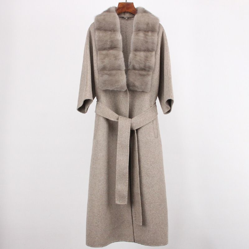 Damenbekleidung neuer Wollmantel mit abnehmbarem Nerzpelzkragen, doppelseitiger Wollmantel für Frauen, High-End-Mode doppelseitige Wolle_voghion.com