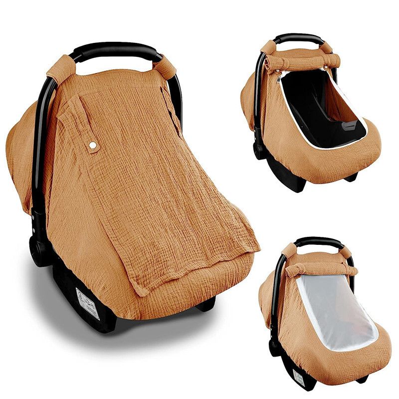 Funda de asiento de seguridad para bebé, parasol, funda para cesta de cochecito, gasa de algodón, transpirable, resistente al viento y al sol, funda para bebé_voghion.com