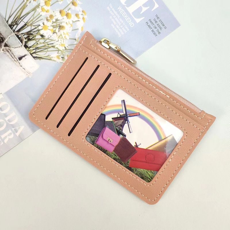 Porta monete ultrasottile, grande capacità, con cerniera, colore solido, portatile, compatto, per donna_voghion.com