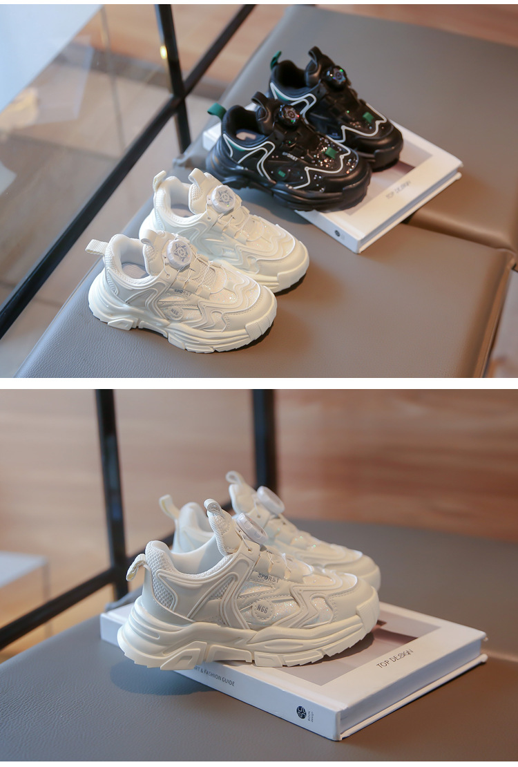 Girl' Rotating Button Sport 2023 Autumn New Boy' Breathable Caual Shoe, Big Kid Running Shoe with Soft_voghion.com
