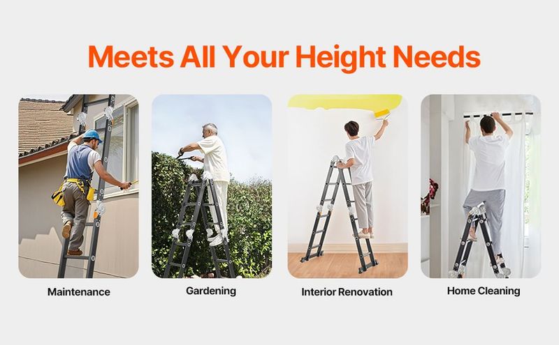 Multi-Purpose Folding Ladder 7-in-1 3 Step 12ft With Scaffolding Plank_voghion.com