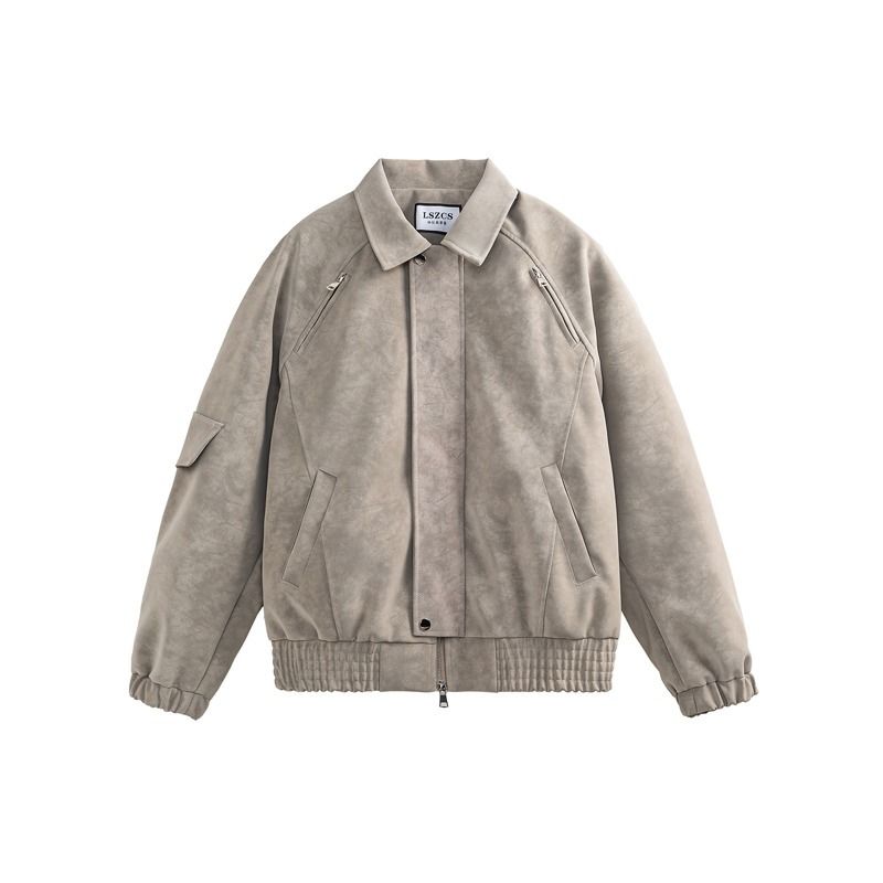 Zipper Pocket Leather Jacket, Men's And Women's Workwear Design Sense, Versatile Baseball Jacket_voghion.com