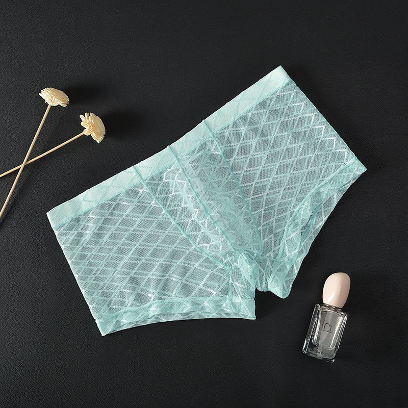 Junye Herren Mesh transparente Unterwäsche dünn kariert sexy U konvexe Tasche Boxer atmungsaktive Herren Jugend Hose_voghion.com