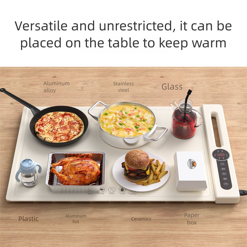 Tapete elétrico para bandeja de aquecimento, placa de aquecimento de silicone para mesa de jantar para manter alimentos e pratos aquecidos, jogo americano resistente ao calor para refeições em família_voghion.com