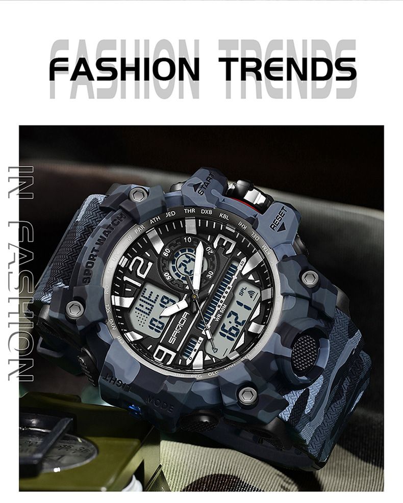 Orologio sportivo digitale mimetico robusto con doppio display, sveglia, cronometro e resistenza all'acqua fino a 50 m per uomo, orologio sportivo elettronico impermeabile_voghion.com