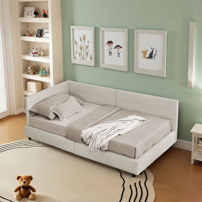 Einzelbett 90x200cm, Samtbezug, Hohe Rückenlehne, Beige_voghion.com