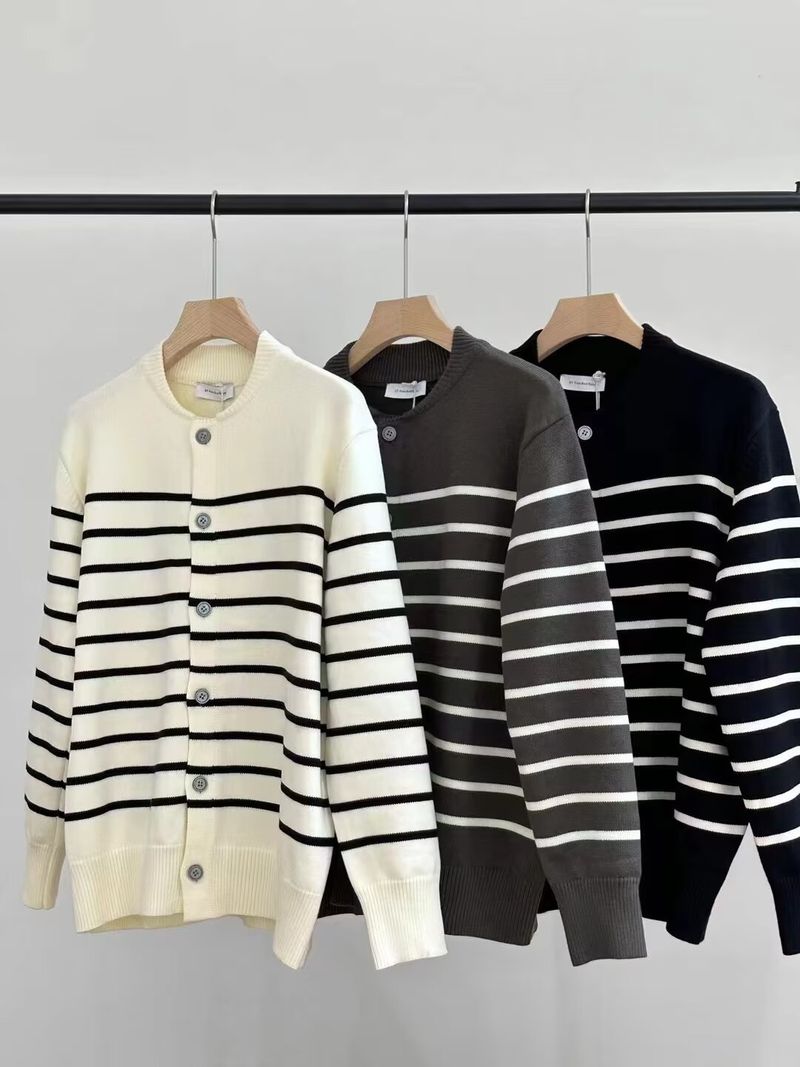 Hochwertiger gestreifter Strickcardigan – Oversize-Pullover mit offener Vorderseite für Herren, gemütliche Winter-Layering-Strickjacken_voghion.com