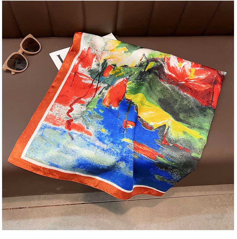 Mode Licht Luxus 90cm Simulierte Seide Japanische Koreanische Ölgemälde Frühling und Herbst Quadrat Einfachen Stil Multi_voghion.com