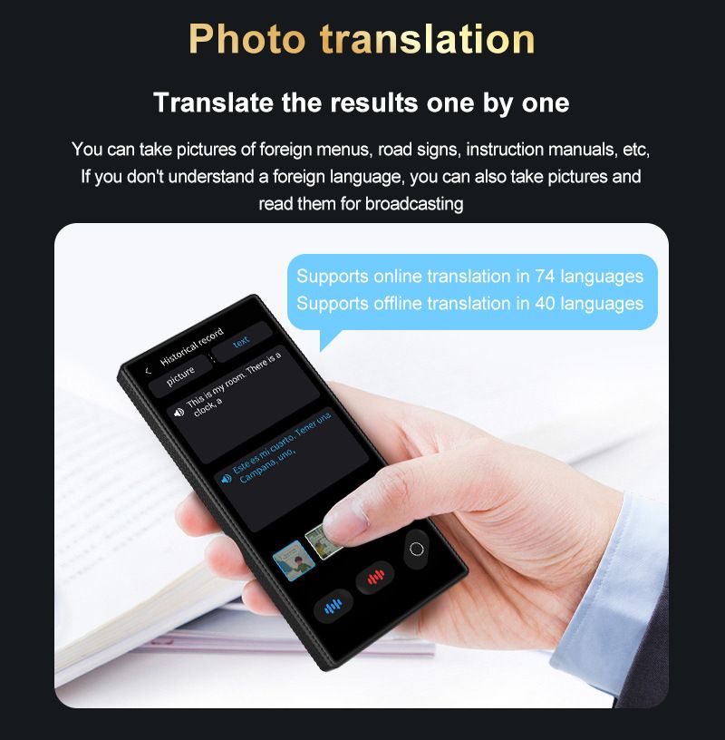 Traductor de voz sin conexión S35: traducción en tiempo real de ruso y mongol | Compacto y con Bluetooth | Ideal para viajes y negocios_voghion.com