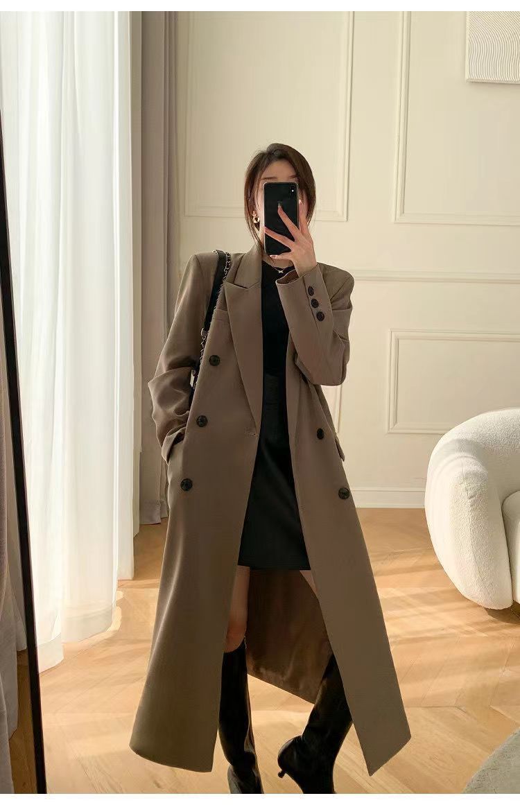 Trench di alta qualità per donna, lunghezza media, nuovo stile primavera e autunno 2025, cappotto lungo con colletto doppiopetto_voghion.com