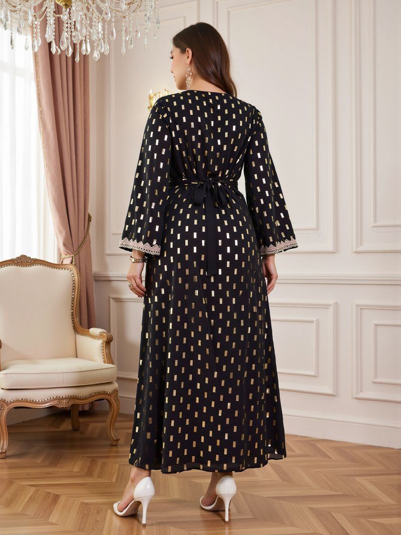 Abbigliamento da donna, taglie forti, abito musulmano Abaya con stampa oro_voghion.com