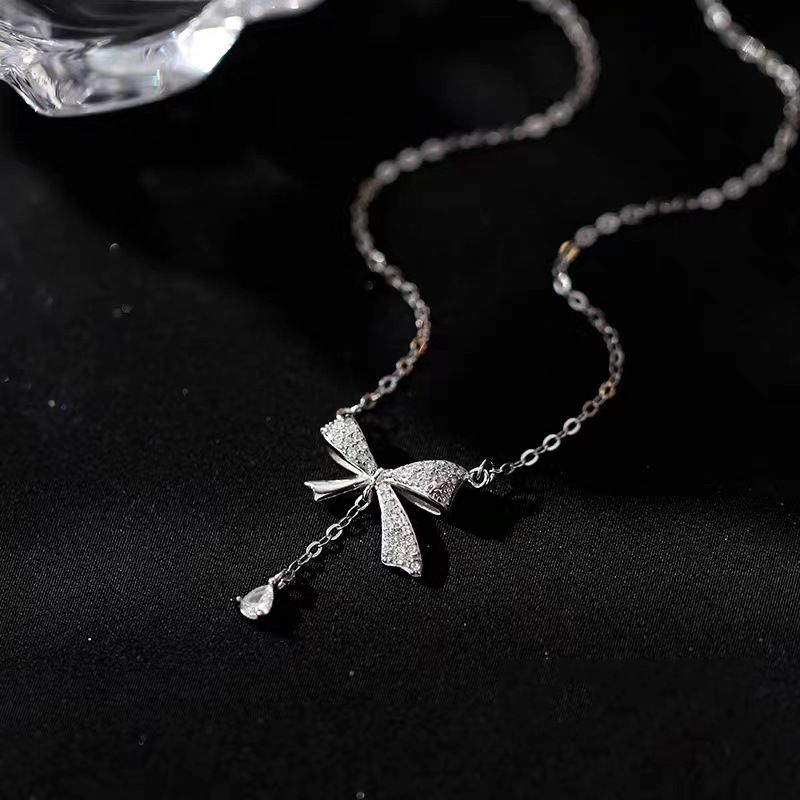 Full diamond tassel bow pendant for women's light luxury niche collarbone chain Instagram minimalist and elegant_voghion.com