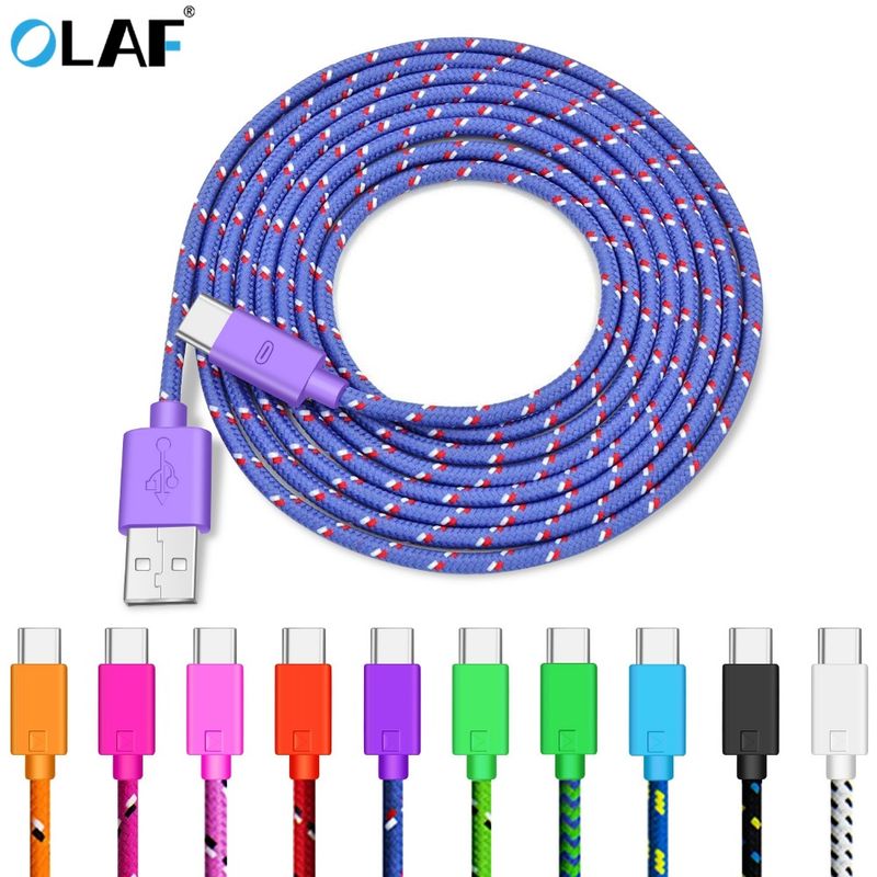 OLAF Nylon Braided Type 1M 2M 3M Data Sync Fast Charging USB C Cable For Samsung S9 S10 Xiaomi Mi9 Mi8 Huawei Type-C_voghion.com