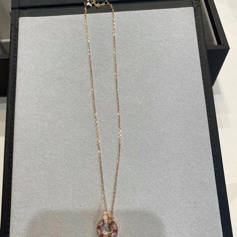 Wysoka wersja Rose New Luxury Clavicle Card Home Round Cake Double Ring Full Diamond Necklace For Women V Gold Chain_voghion.com
