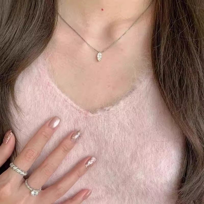 Koreanische Version Exquisite Pferdeauge Diamant Zirkon Halskette Für Frauen Minimalistischen Kalten Stil Modische Licht Luxus_voghion.com